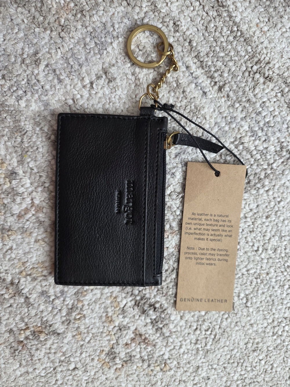 margot Black Leather Key Card Wallet with Gold Hardware